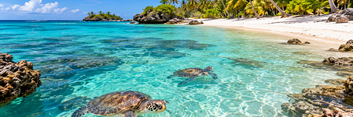 Plage à Zanzibar et tortues marines dans leur environnement côtier