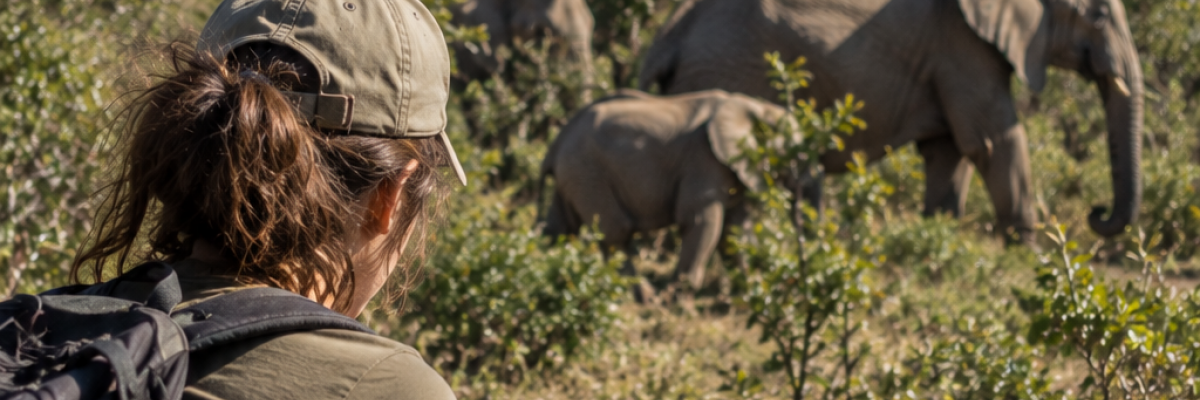 Participante collectant des données sur le comportement des éléphants en Afrique du Sud