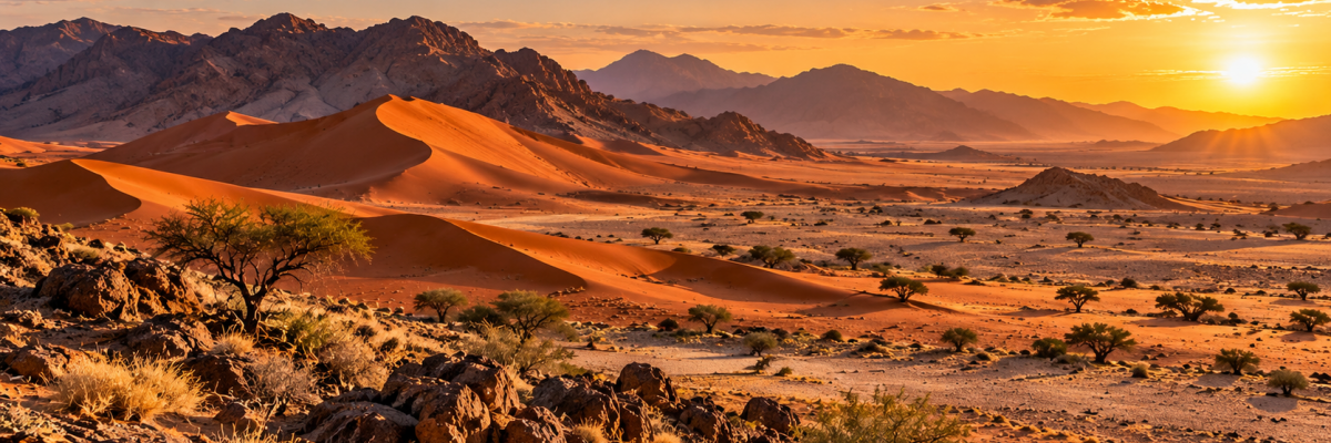 Paysage désertique du nord-ouest de la Namibie avec dunes et montagnes