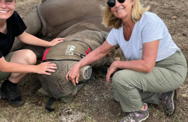 Rhinocéros et bénévoles