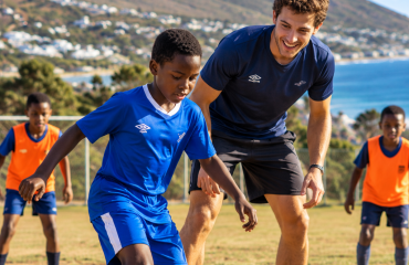 Bénévole accompagnant un jeune footballeur dans la région du Cap