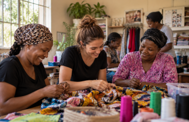 Femmes participant ensemble à un atelier de couture au Cap en Afrique du Sud