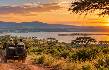 Paysage de savane et lac dans l'environnement naturel de Soysambu au Kenya