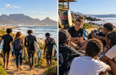 Jeunes partageant un repas ensemble en bord de mer au Cap