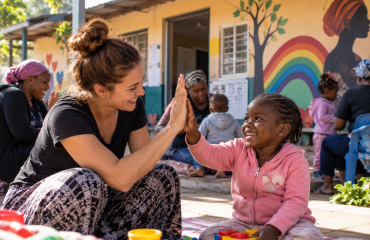 Participante réalisant une activité avec une enfant au Cap en Afrique du Sud