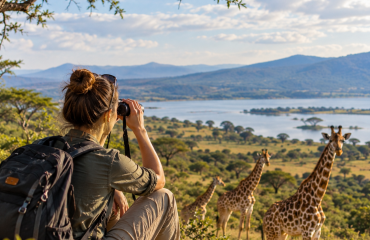 Participante observant des girafes lors d'un suivi de la faune sauvage au Kenya