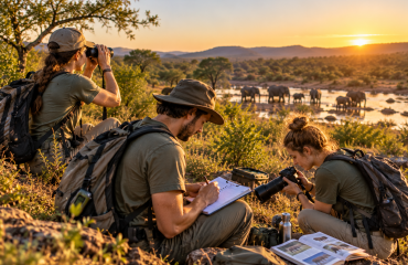 Participants observant et collectant des données sur des éléphants en Afrique du Sud