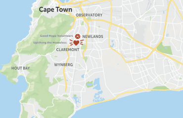 Carte de localisation du projet à Claremont et de l'hébergement à Newlands au Cap