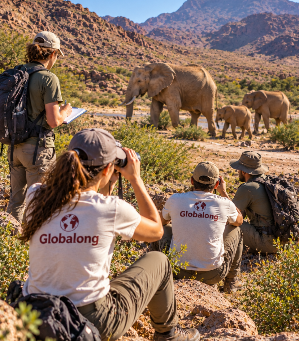 Éléphants du désert en Namibie lors d’une mission d’écovolontariat