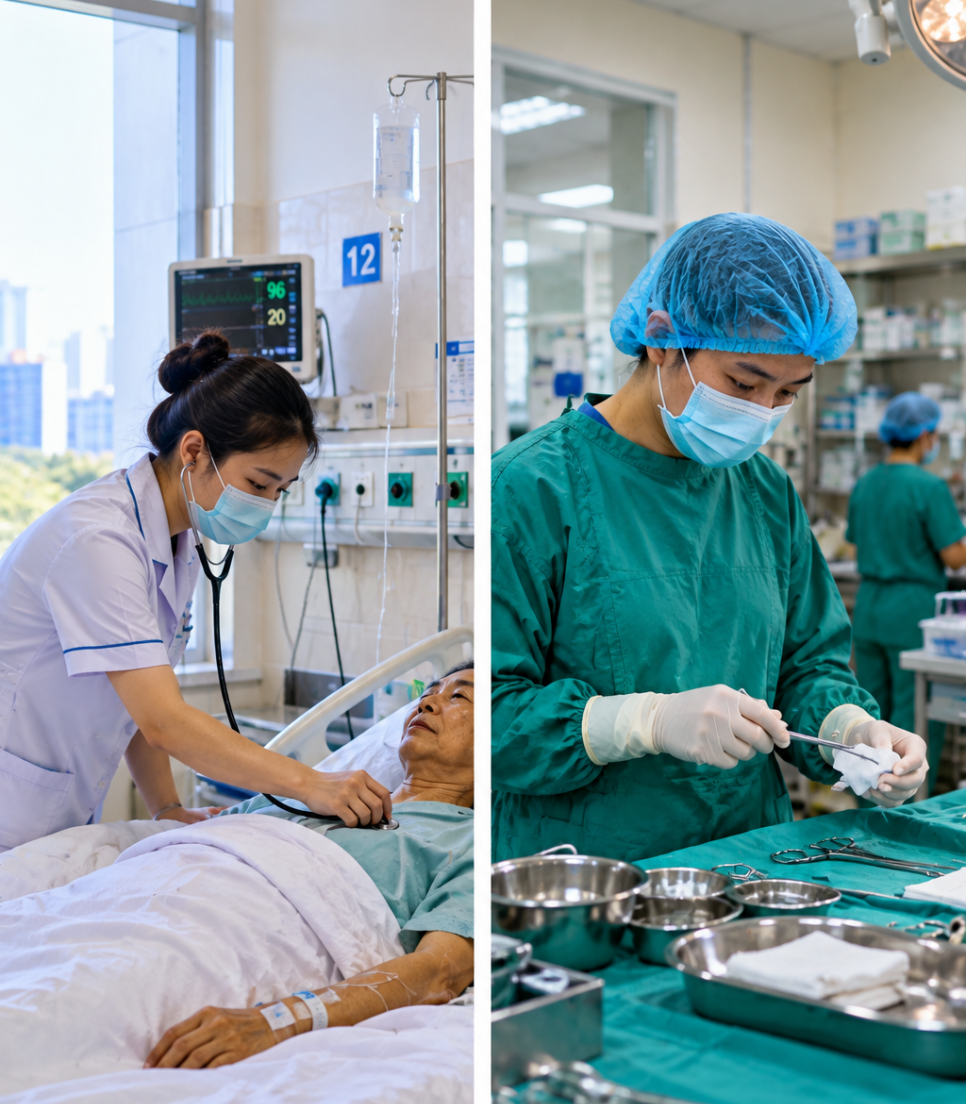 Professionnels de santé dans un environnement hospitalier à Da Nang au Vietnam