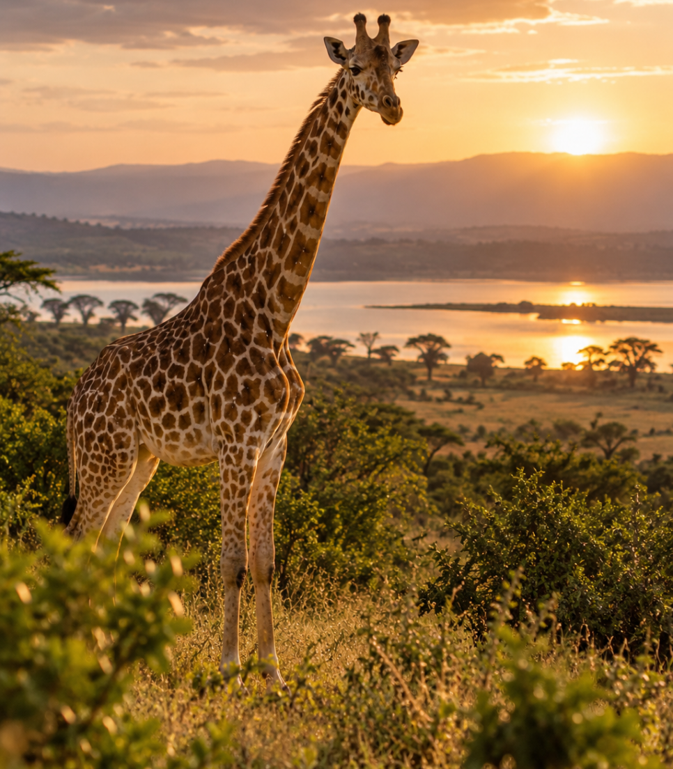 Participants suivant des girafes avec des jumelles et un carnet de terrain au Kenya