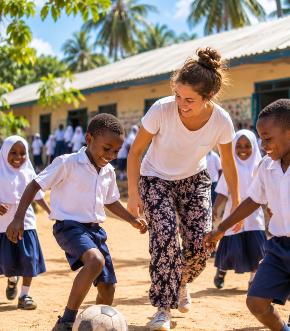 Activités sportives avec les élèves pendant un bénévolat à Zanzibar