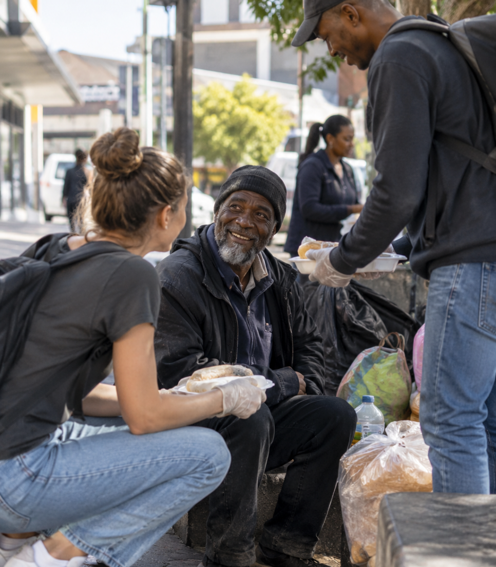 Bénévoles participant à une action auprès de personnes sans-abri en Afrique du Sud