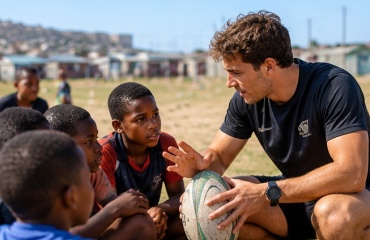Encadrement d'une activité de rugby auprès des enfants en Afrique du Sud
