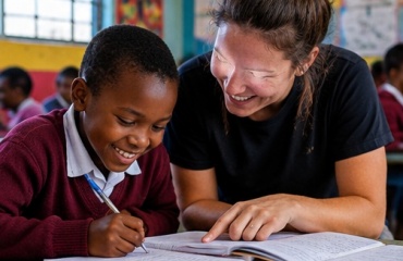 Participante animant une activité éducative auprès de jeunes enfants en Afrique du Sud
